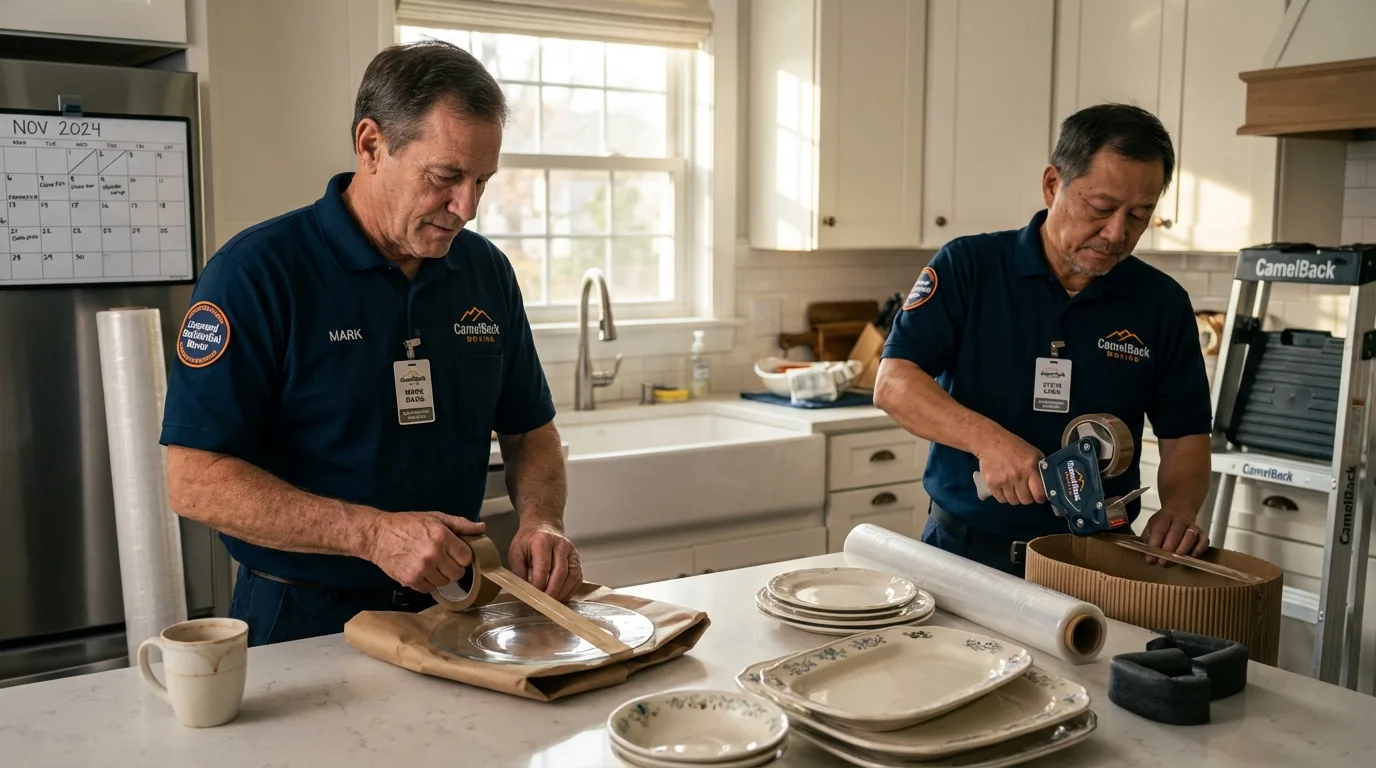 Professional crew packing kitchen dishware in Bellevue, KY